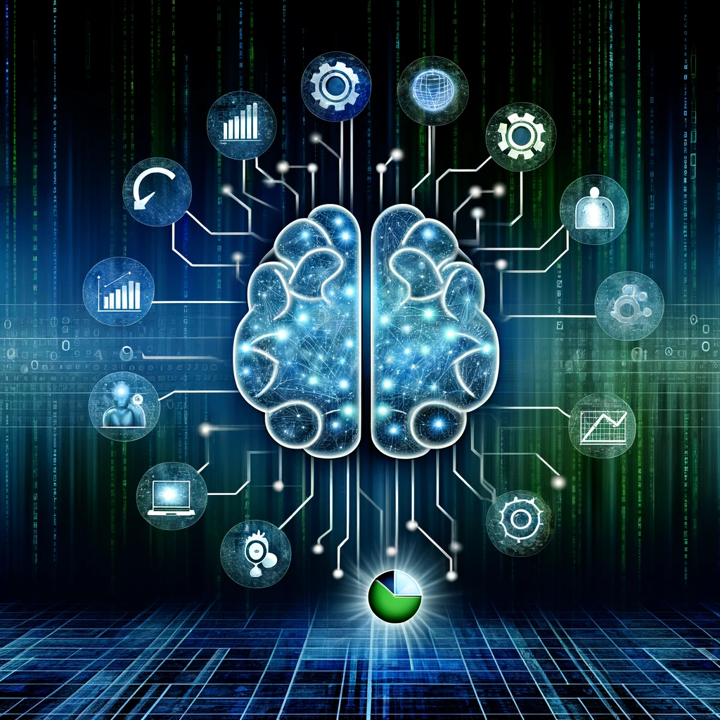 Visualisierung der Verbindung von menschlichem Gehirn mit neuronalem Netz